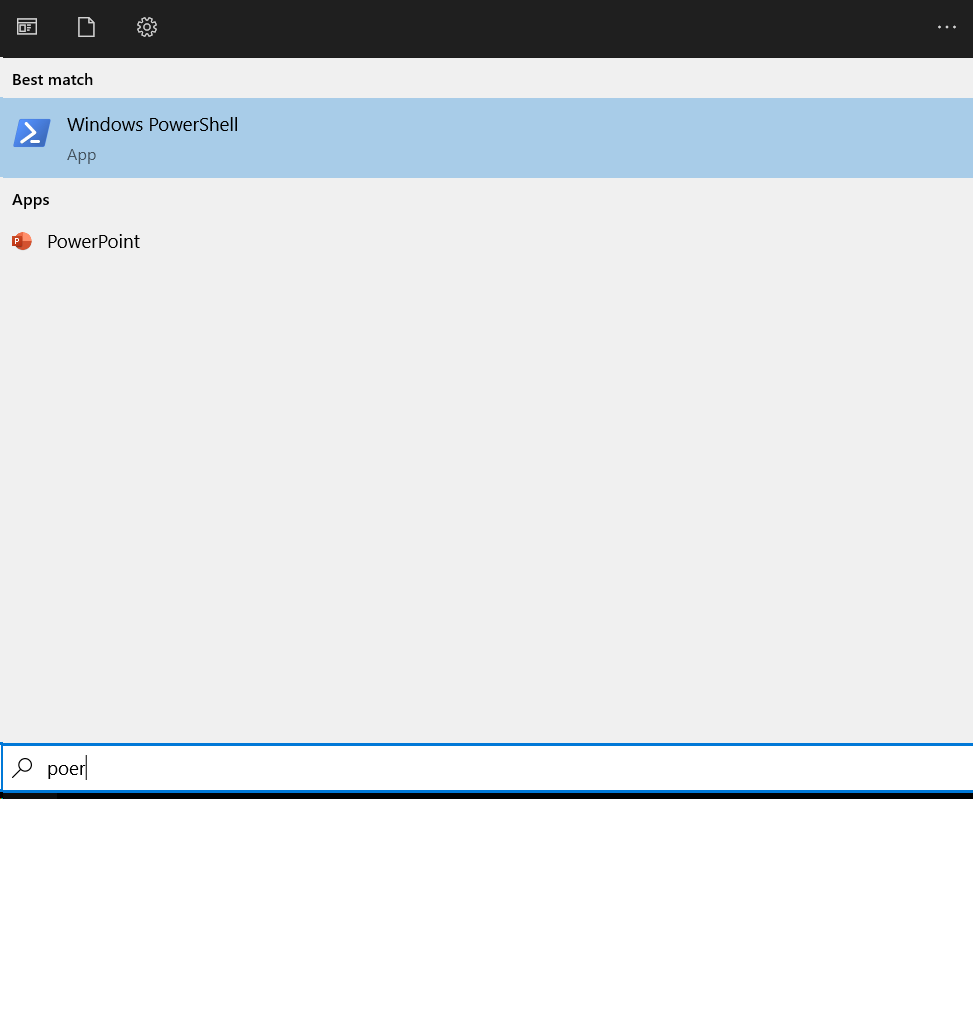 Screenshot showing how to open PowerShell from the Windows Start Menu or Run dialog.